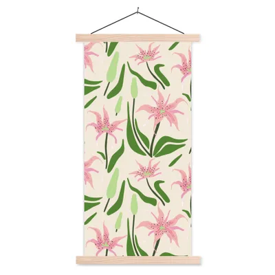 Produktbild von MuchoWow® Textilposter Blume - Rosa - Blatt 40x80 cm mit holzfarbenen Rahmen - Wohnzimmer