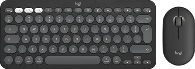 Produktbild von Logitech Pebble 2 Combo for Mac, Kabellos, RF Wireless + Bluetooth, Scherenschalter, QWERTY, Graphit, Maus enthalten