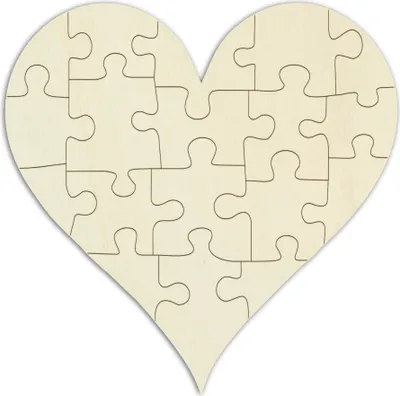 Produktbild von Personalisierbares Holzpuzzle, "Spitzes Herz", zum selbst gestalten – 18 Teile, ca. 55 x 55 cm – leeres Holzpuzzle, im Jutebeutel, inkl. Puzzlevorlage