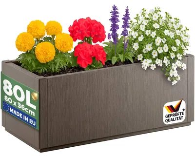 Immagine prodotto di CASARIA® Fioriera da Esterno Ethica in Plastica 80L 80x36x35cm Base Drenante Fioriere da Giardino Vaso Grade per Fiori Vasi per Piante Rettangolari