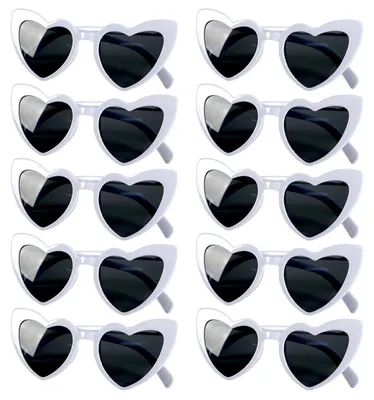 10er Set Herz-Sonnenbrillen, Retro, Schwarz-Weiß, für Partys