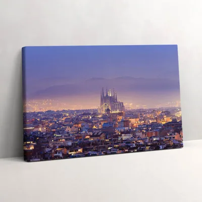 Produktbild von Blick auf Barcelona und die Sagrada bei Nacht – Leinwandbild Wandbild – 60x40 cm – Leinwandbilder – Wandbilder – Schlafzimmer – Flur