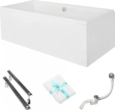 Produktbild von Aqua For You | Besco Badewanne Rechteckig Optima - 170x70cm - Weiße Verkleidung - Syphon Inklusive - Gestell Typ W