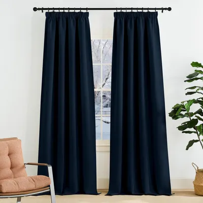 Zdjęcie produktu dla Zasłony zaciemniające, z falbaną, termoizolacyjne, ciemnoniebieskie, wymiar 245 cm (wysokość) x 140 cm (szerokość), zestaw 2 sztuki