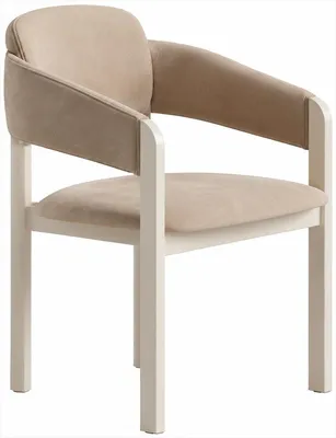 Immagine prodotto di Sedia da pranzo beige, imbottita, con braccioli, in legno, dal design moderno e confortevole