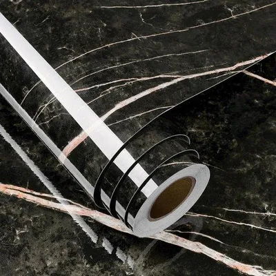 Immagine prodotto di Azomor: carta da parati autoadesiva effetto marmo nei colori nero e rosa, adatta a diverse superfici