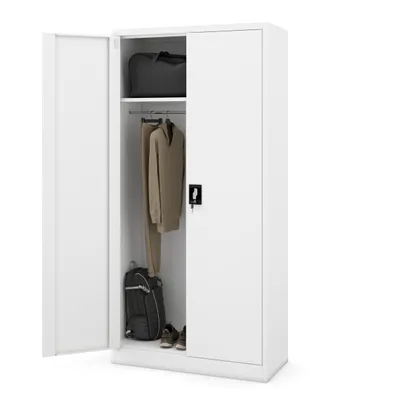Produktbild von Metallschrank Aktenschrank Werkzeugschrank Umkleideschrank Spind Flügeltüren Kleiderstange Pulverbeschichtung Metall Abschließbar 185x90x45 cm weiß