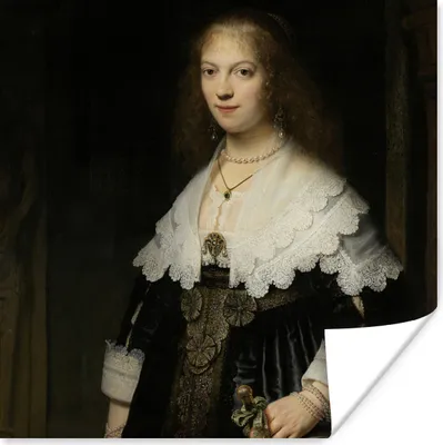 Produktbild von MuchoWow® Poster Porträt einer Frau, möglicherweise Maria Trip - Gemälde von Rembrandt van Rijn 100x100 cm - Babyzimmer