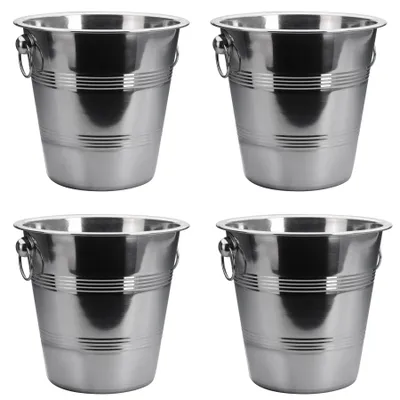 Produktbild von 4er Set Edelstahl Eiseimer Ø 22 cm mit Griffen Fassungsvermögen 4 L Eiskübel Sektkühler Weinkühler Wein Sekt Kühler