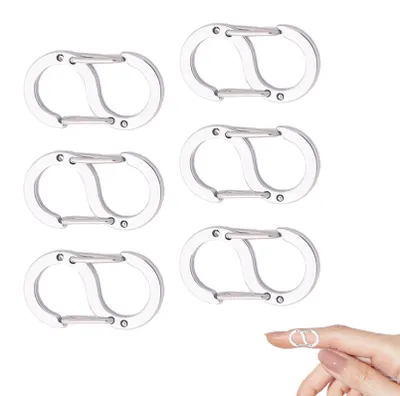 6 Mini-Karabinerhaken aus Edelstahl, S-Lock, silber, 12 mm