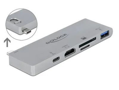 Produktbild von DeLOCK 87745, USB 3.2 Gen 1 (3.1 Gen 1) Type-C, Grau, MicroSD (TransFlash), MicroSDHC, MicroSDXC, SD, SDHC, SDXC, HDMI, USB 3.2 Gen 1 (3.1 Gen 1) Type-A, USB 3.2 Gen 1 (3.1 Gen 1) Type-C, Metall, China