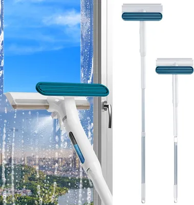 Produktbild von Fensterputzer mit Sprühfunktion, Teleskopstiel, 45° Schwenkarm, Silikonabzieher, für Fenster