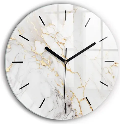 Obrázok produktu pre Wallfluent Hodiny - Okrúhle Sklenené Nástenné Hodiny - Tichý Quartz Strojček - Dekorácia Na Stenu V Spálni - Čierne Hodinové Ručičky - 60cm - Dekoratívny mramor