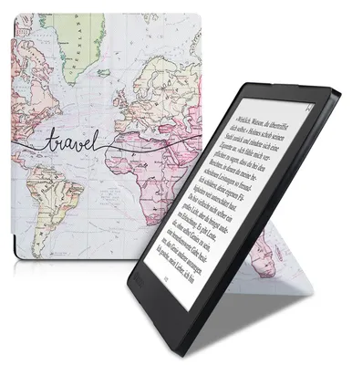 Produktbild von kwmobile Schutzhülle kompatibel mit Kobo Aura H2O Edition 2 - Hülle Kunstleder - eReader Cover Case - Travel Schriftzug Schwarz Mehrfarbig