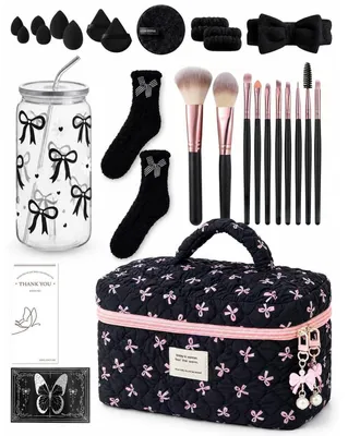 Image de Coffret cadeau beauté pour filles, comprenant 26 articles : un verre, une trousse de cosmétiques et des pinceaux de maquillage