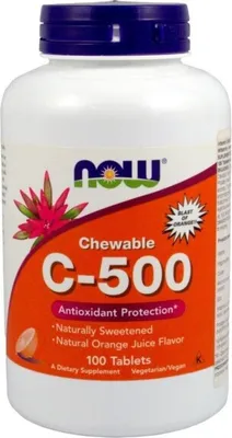 Produktbild von Now Foods Vitamin C 500 100T Saugorange