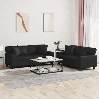 Produktbild von Cloris DesignMöbel 2-tlg. Sofagarnitur mit Kissen Schwarz Kunstleder , Schlafsofas 2024 Neu