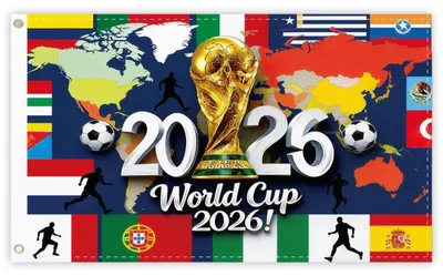Fußballfahne 150x90 cm, 2026 WM USA/Mexiko/Kanada, robust