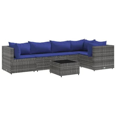 Produktbild von 6-tlg. Garten-Lounge-Set mit Kissen Grau Poly Rattan