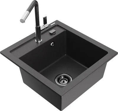 Produktbild von Mexen Vito 1-Becken-Granit-Spüle mit Mischbatterie Flora, Schwarz gesprenkelt - 6503-76-670401-08-B