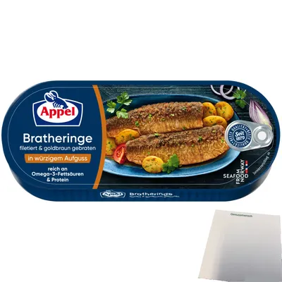 Produktbild von Appel Filetierte Bratheringe in würzigem Aufguss goldbraun gebraten (325g Dose) + usy Block