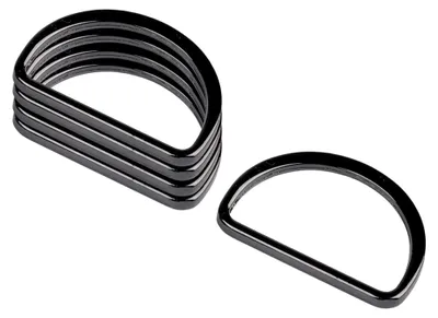 Set von 5 Stück glänzenden Metall Halbringen flach 30mm in Anthrazit für DIY-Taschenprojekte.