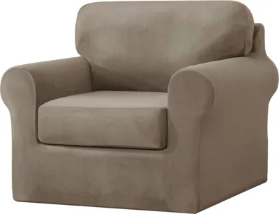 Produktbild von 1-Sitzer-Sofabezug mit separaten Kissen- und Rückenlehnenbezügen, 3-teiliger Stretch-Sofabezug, Sesselbezug, Ersatz-Möbelschutz (Stuhl, Khaki)
