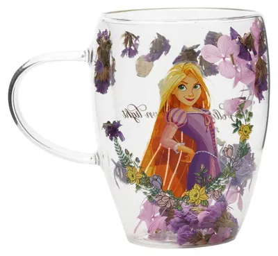 Imagen del producto de Vaso de vidrio decorativo de Disney, Rapunzel, con motivos florales