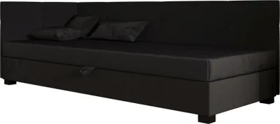 Obrázok produktu pre AURA SOFA Boxspringová posteľ DYLAN PLUS 90x195 Kompletná sada s matracom Bonell, čalúnená posteľ s úložným priestorom – čierna, MONOLITH 97