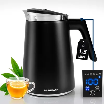 Zdjęcie produktu dla Czajnik Bergmann FR007 z regulacją temperatury 50-100°C, czajnik ze stali nierdzewnej z funkcją utrzymywania ciepła i cyfrowym wyświetlaczem