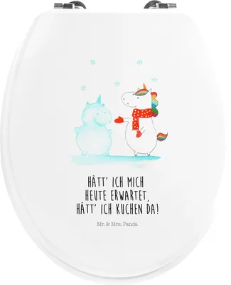 Produktbild von Mr. & Mrs. Panda Klo-Deckel Einhorn Schneemann - Weiß - Geschenk, Holz Klobrille, WC-Sitz, WC Sitz, Brille, Mütze, Winter, Kuchen, Unicorn, Toilettendeckel, Schnee