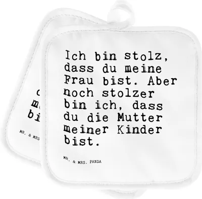 Produktbild von Mr. & Mrs. Panda Topflappen Ich bin stolz, dass... - Weiß - Geschenk, Sprüche, Partner, Tochter Geburt, schöner Spruch, Set, Ofenlappen, Sohn, Kochlappen, stolz