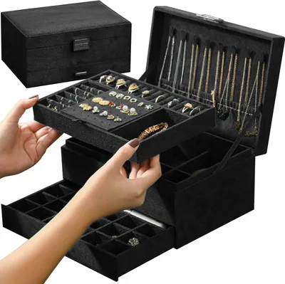 Imagen del producto de Caja para joyas con cerradura, de 3 niveles, color , para guardar joyas