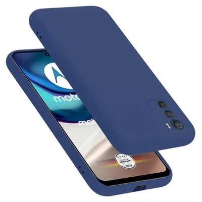 A blue phone case is shown on a white background, partially covering a smartphone.