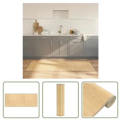 Imagen del producto de The Living Store: Alfombra rectangular, color natural claro, 80x200 cm, de bambú