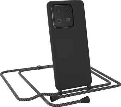 Produktbild von EAZY CASE Handykette kompatibel mit Xiaomi 13 Pro Handyhülle zum Umhängen, Silikon Hülle mit Band, Schutzhülle mit Ersatzkordel, Stylische Kette für Smartphone, Schwarz / Anthrazit