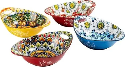 Image de Ensemble de 4 bols de service Famanu, style bohème, 20 cm, colorés