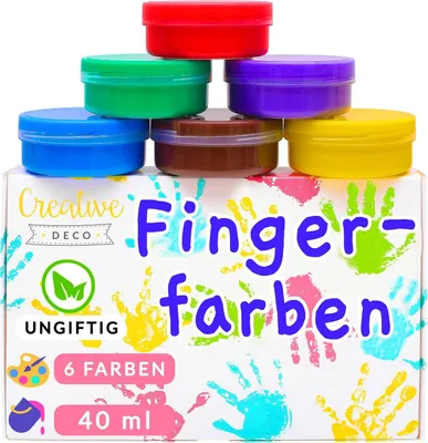 Zdjęcie produktu dla Creative Deco Farby do Malowania Palcami | 6 x 40 ml | Intensywne Kolory | Bezpieczne i Nietoksyczne | Na Bazie Wody | Farby Plakatowe