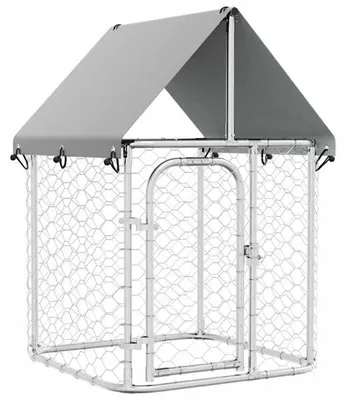 Obrázek produktu pro Venkovní výběh pro psy s střechou – venkovní ohrádka pro psy – nerezová ocel – 100x100x150 cm – odolný vůči povětrnostním vlivům – armádní zelená