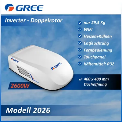 Produktbild von GREE 2600W GoCool Plus Doppelrotor Inverter Dachklimaanlage Wohnmobil WIFI Weiß