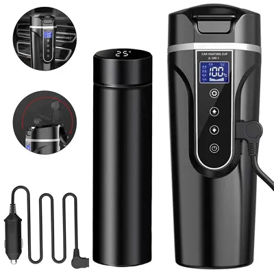 Produktbild von Beheizter Wasserkocher für Auto, 12V Mini-Reise-Wasserkocher, Edelstahl 304, Thermoskanne für Auto/Lkw, mit LCD-Anzeige und einstellbarer Temperatur