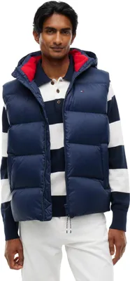 Image de Gilet sans manches Essential Down pour hommes Tommy Jeans, avec capuche, couleur bleu marine (Dark Night Navy)