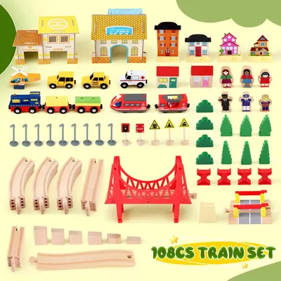 Produktbild von Holzeisenbahn-Set, 72-teiliges Konstruktionsspielzeug, fesselnde Lernspielzeuge, 108Stück