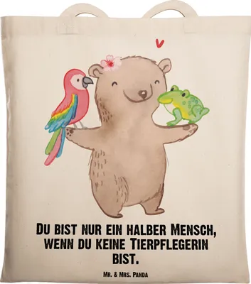 Produktbild von Mr. & Mrs. Panda Shopping Tasche Tierpflegerin Herz - Transparent - Geschenk, Laptoptasche, Einkaufstasche, Jutebeutel, Jutetasche