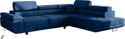 Produktbild von Ecksofa mit schlaffunktion und bettkasten, Sofa L-form, Couch L-form Veloursstoff Monolith 76  Dunkelblau Ottomane Rechts