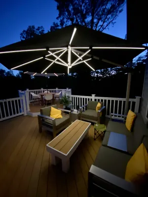 Produktbild von PURPLE LEAF Ampelschirm Sonnenschirm mit LED Solar Beleuchtung 330 cm Marktschirm Groß 360° Rotation, Balkonschirm mit Kurbel Sonnenschutz UV50+, Grau