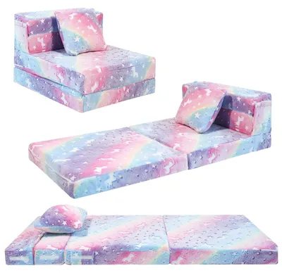 Faltbare Kinderbank Glow in the Dark, 160x66x10 cm, Einhorn-Design