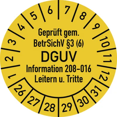 Produktbild von Dreifke® Prüfplakette ...BetrSichV...DGUV, 2026-2031, Folie, Ø 30 mm, ...