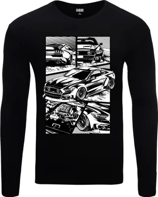 Obrázek produktu pro Pánské teplé tričko s dlouhým rukávem a potiskem Ford Mustang Comic Black Velikost XXL