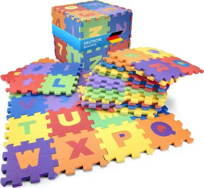 Immagine prodotto di Tappeto puzzle per bambini all Kids United - Tappeto da gioco in schiuma EVA privo di sostanze nocive, 118 x 132 cm, con lettere e numeri, tappeto per bambini